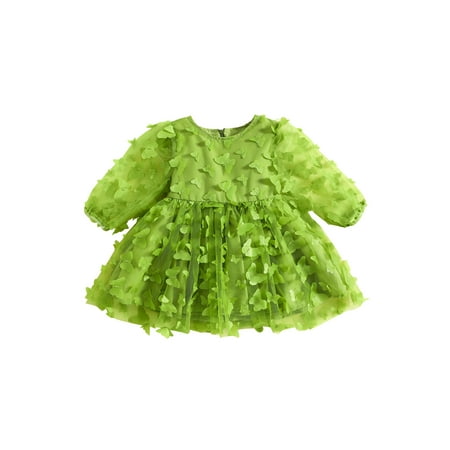 

Qtinghua Toddler Baby Girls Princess Dress Elegant 3D Butterfly Long Sleeves Dress Fall Clothes Green 3-4 Years