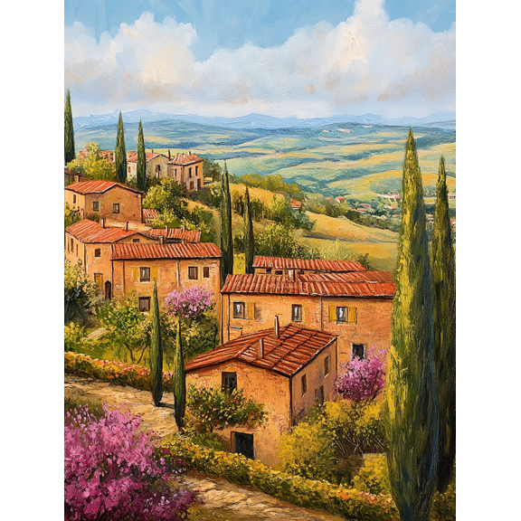 Tuscan Landscape Oil Painting Wall Art Canvas Print， Perfect for Living Room， Bedroom， Dining Room， Kitchen， Office Decoration