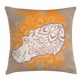 thumbnail image 1 of Hippo Throw Pillow Cushion Cover, Oriental Lace Ornamentation Inspired Hippo Design with Floral and Geometric Motifs, Decorative Square Accent Pillow Case, 18 X 18 Inches, Multicolor, by Ambesonne, 1 of 2