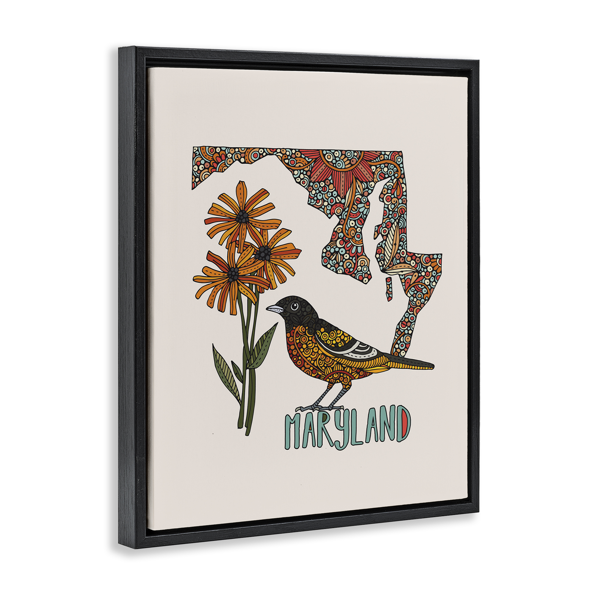 Stupell Industries Floral Maryland State Botanical & Floral Painting Black Floater Framed Art Print Wall Art, 17 x 21
