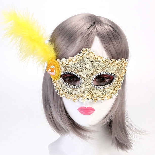Máscara de plumas de encaje congelada para fiesta de mascarada, máscara de princesa para adultos, máscara de actuación de disfraces