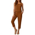 thumbnail image 3 of Frostluinai Womens Summer 2 Piece Sets Square Neck Sleeveless Crop Tank Tops Capris Jogger Pants Matching Sets Travel Outfits with Pocket Brown XL, 3 of 6
