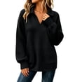 thumbnail image 2 of Waffle Knit Lapel Sweatshirt for Women Oversized V-Neck Long Sleeve Pullover with Pockets Basic Casual Versatile Top, 2 of 9
