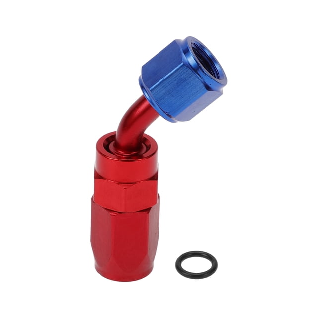 Adaptador de manguera reductor de flare masculino Unique Bargains TF-1001-AN4 45° conector de línea de combustible de aluminio con O-ring rojo, azul