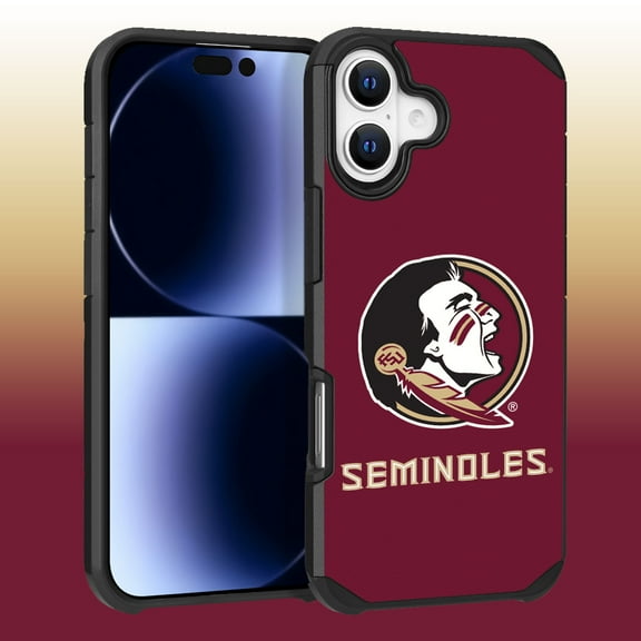 Apple iPhone 16 (6.1) - Licensed NCAA of Florida State University Seminoles Logo on Red Textured Dual Layer Case