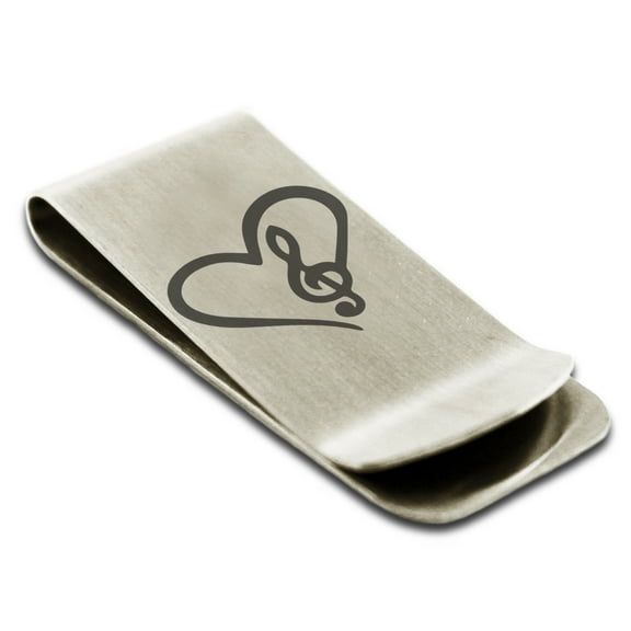 Tioneer Stainless Steel Love Music Treble Clef Heart Engraved Money Clip Credit Card Holder