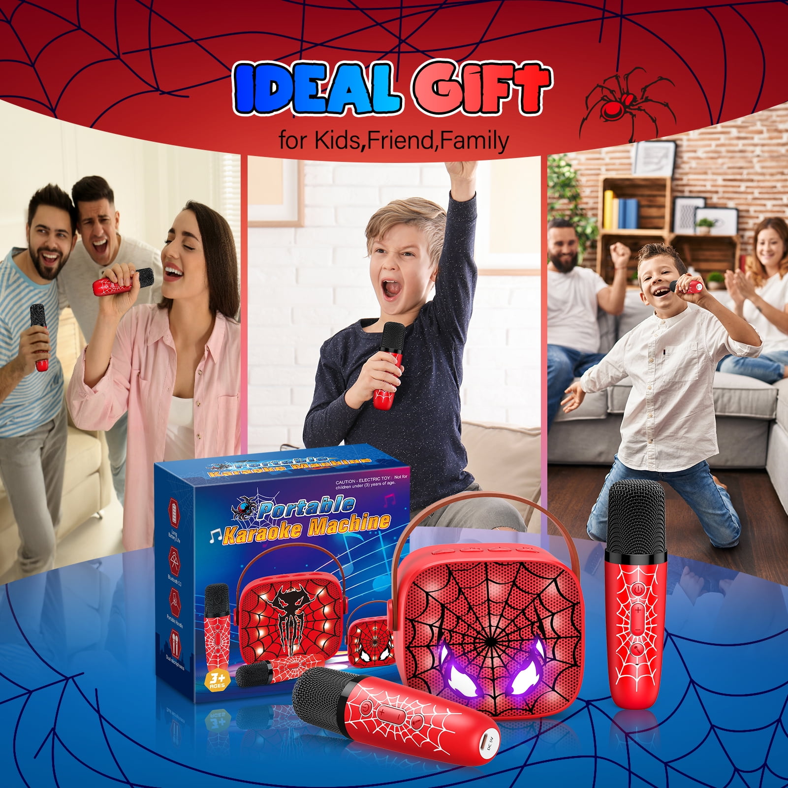 Mini Karaoke Machine for Kids, 2 Karaoke Microphones for Kids, Portable Bluetooth Speaker Birthday Gifts for 3 4 5 6 7 8-15 Year Old Boys Girls, Toys Easter Gifts for Kids