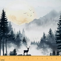 Homewish Safari Deer Elk Fabric by the Yard 3 Yard,Mountain Pine Tree Sewing Fabric,Natural Landscape Room Decor Fabric by the Yard For Boys Girls,Microfiber Bedroom Decor