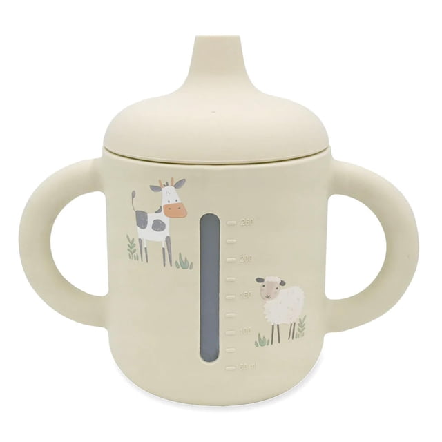 Vaso para sorber Little Rawr de silicona, 250 ml, más de 6 m, con caño suave, color beige