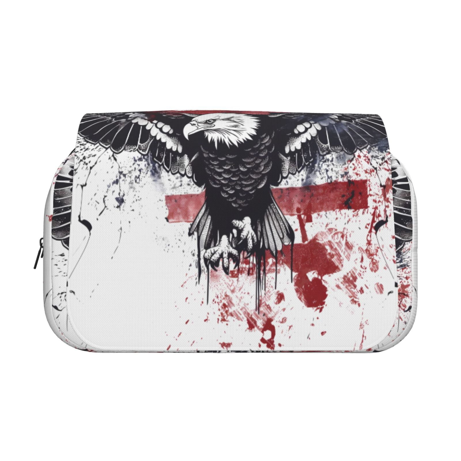 Rateoe American Flag Eagle Art Pattern Double Clamshell Pen Case, Storage Organizer with Two Zipper Compartments– Holds Up to 50 Pencils & Pens