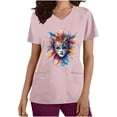 thumbnail image 2 of Jinhomg Womens Holiday Nursing Uniforms Trendy Mask Graphic Mardi Gras Shirts Casual Comfy Short Sleeve V Neck Nurse Workwear with Pockets Pink M, 2 of 6