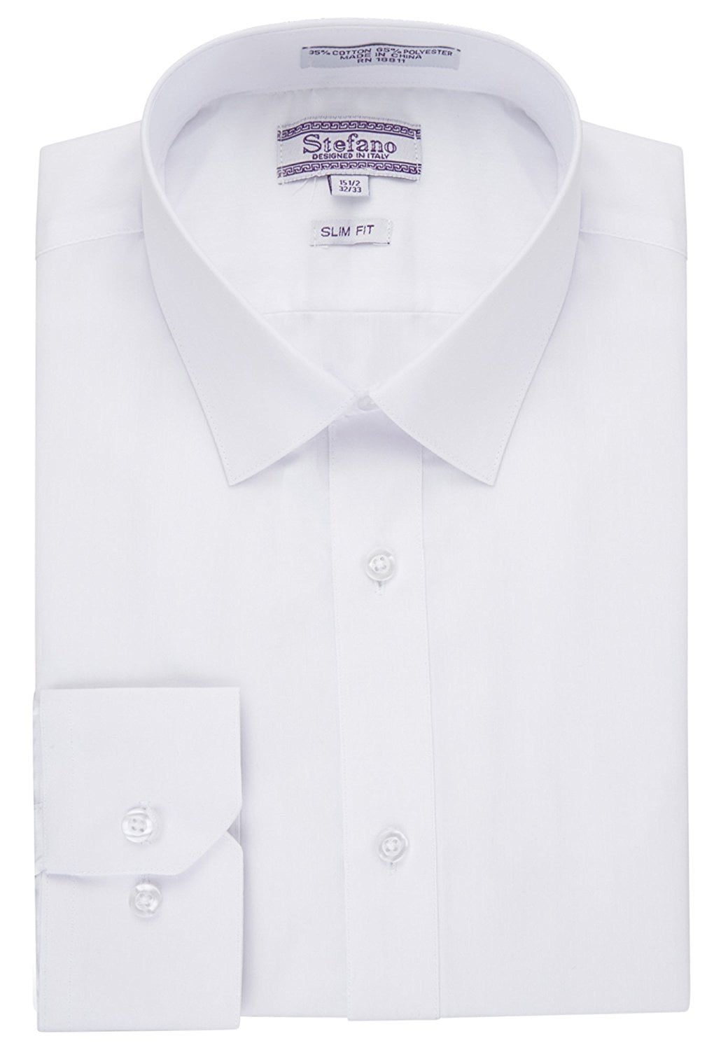 Dakloos Duplicatie mineraal Stefano Men's 5018BS Slim Fit Solid Dress Shirt - White - 17 6-7 -  Walmart.com
