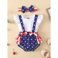 thumbnail image 2 of Gureui Kids Baby Girls Bodysuit with Headband, Stripe Star Printed Flying Sleeve Round Neck Patchwork Ruffles Snap Crotch Romper, 2 of 9