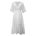 thumbnail image 4 of Fulijie Women's Fashion Deep V Lace Stitching Wedding Bridal Dress Banquet Dress White, 4 of 9