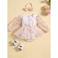 thumbnail image 2 of Bagilaanoe Newborn Baby Girl Rompers Dress Floral Embroidered Long Sleeve Bodysuits + Headband 3M 6M 12M 18M 24M Infant A-line Princess Tulle Dresses, 2 of 9