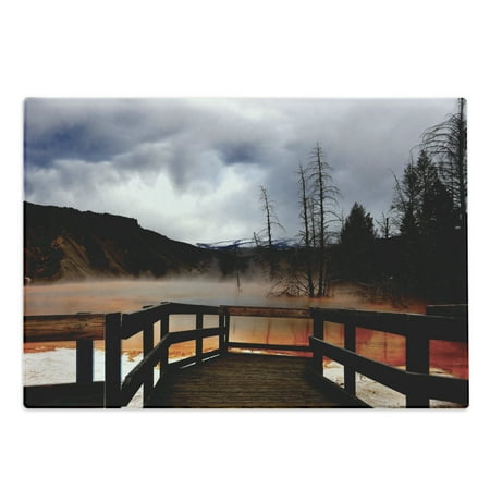 

Yellowstone Cutting Board Moody Cloudy Sky over Hot Steamy Spring and Mountain in Yellowstone Scenery Decorative Tempered Glass Cutting and Serving Board Large Size Orange Brown by Ambesonne