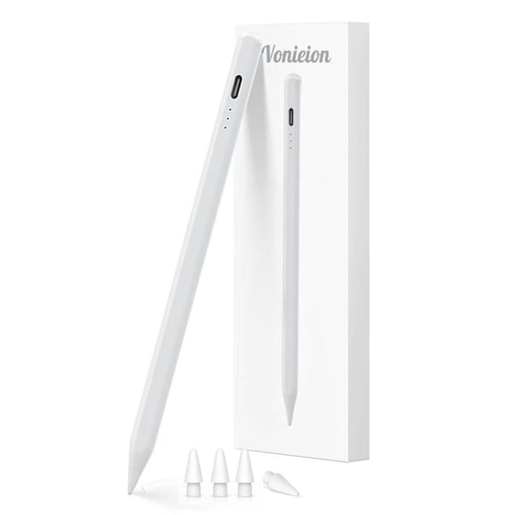Stylus Pen for iPad with Shortcuts & Battery Display – 15-Min Fast Charge, Palm Rejection, Tilt Sensitivity, Magnetic – Compatible with iPad Pro/Air/Mini (2018-2026) – White