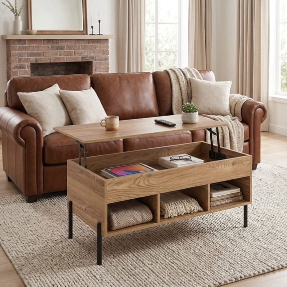 Kadyn Cocktail Tea Table,Coffee Table,Sofa Table Tea Table,Living Room Central Table with Lifting Tabletop and Metal Legs-Natural