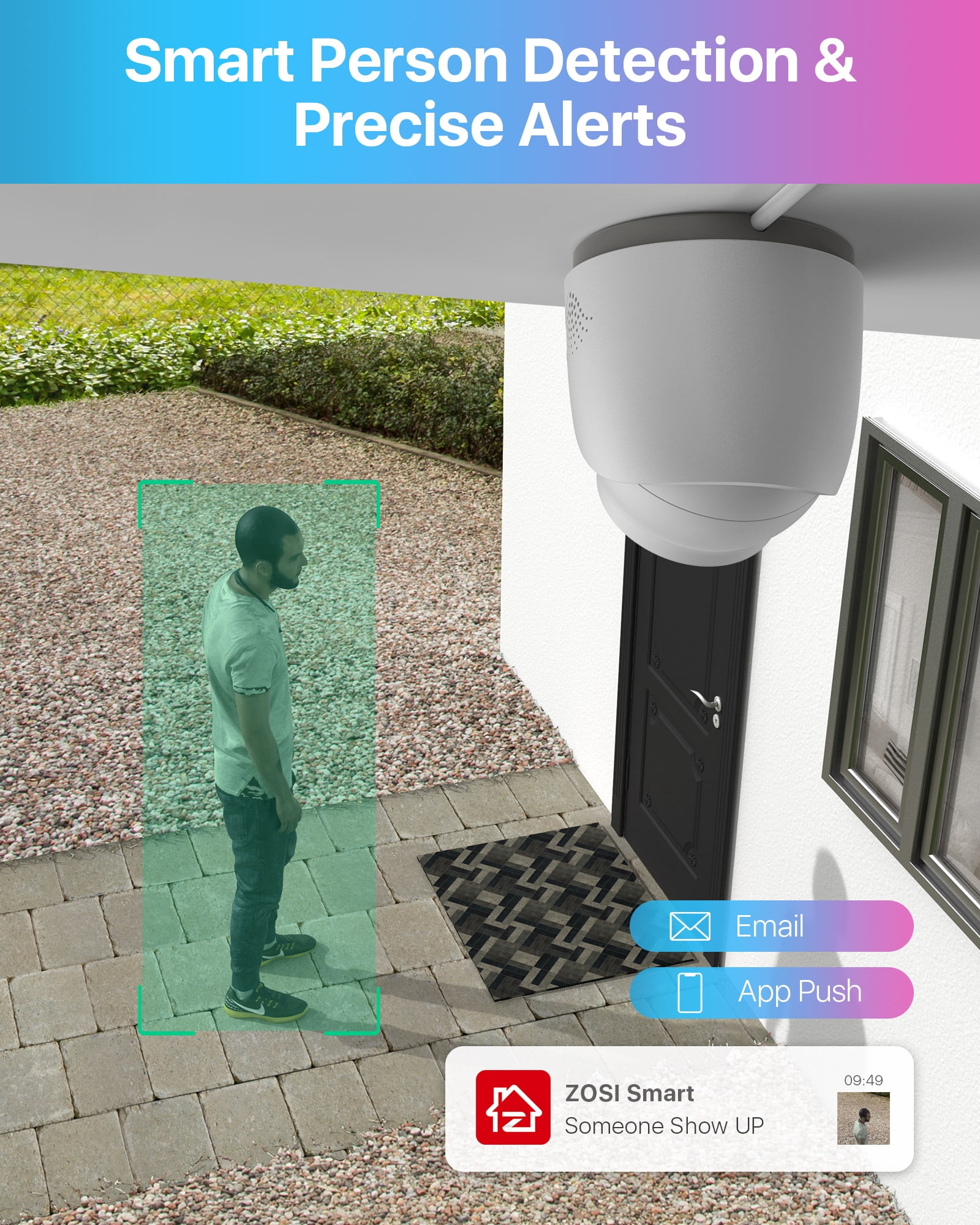 5MP PoE Security Cameras System, ZOSI 8CH Security Camera System 2TB HDD, 4pcs 4MP 2.5K HD Weatherproof Outdoor IP Cameras with Audio, Smart AI Human Detection, 100ft Night Vision
