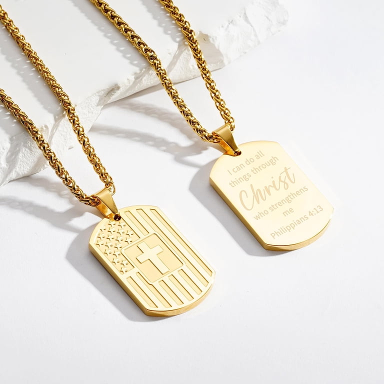APSVO Dog Tag Cross Necklace for Men, Stainless Steel Bible Verse
