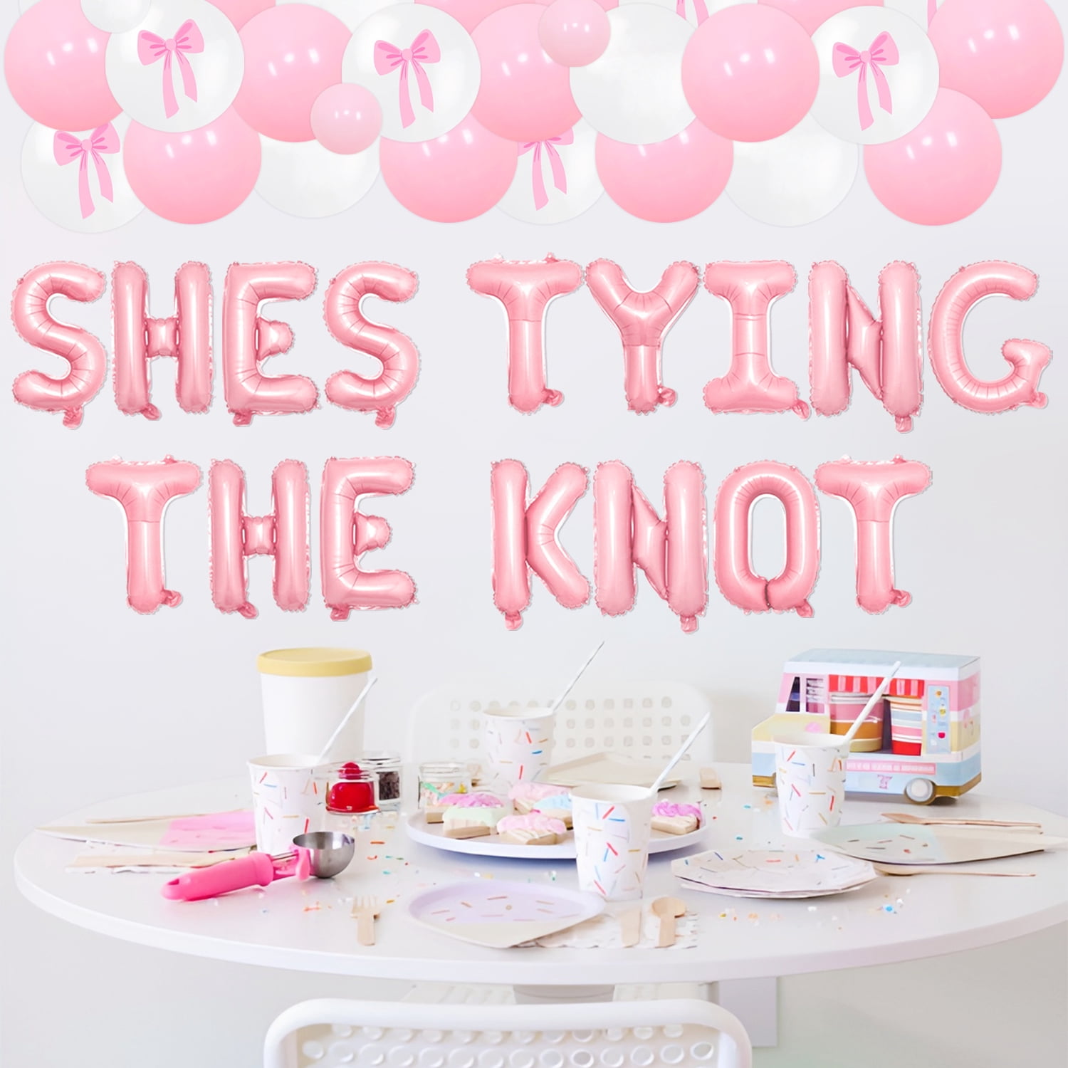 94Pcs She's Tying the Knot Bachelorette Party Decorations - Bow Garland Arch Kit She's Tying the Knot Letter Foil Balloon for Girls Bachelorette Party Bridal Shower Engagement Wedding Party Supplies