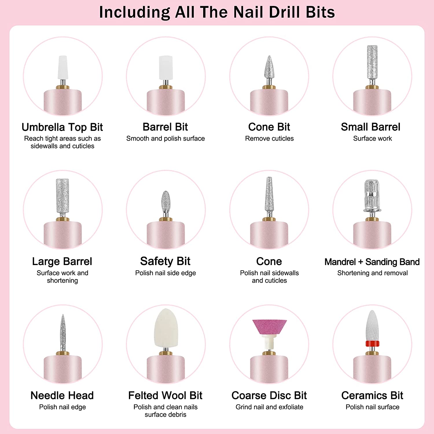 Biutee Cordless Nail Drill 15000RPM Professional Portable Rechargeable Electric Nail Drill Machine with LED Electric Efile Nail File with Bits and Sanding Bands for Acrylic Gel Nail Manicure Pedicure