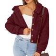 thumbnail image 4 of Herrnalise Jackets For Women Fashion Long Sleeve Soild Warm Outwear Short Coats Casual Tops Shackets For Women 2023 fall Wine,S, 4 of 9