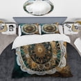 thumbnail image 2 of Designart "Teal and Gold Mandala Harmony I" Boho Mandala Bedding Covert Set - Traditional Teal Geometric Bed Set With 2 Shams, 2 of 6