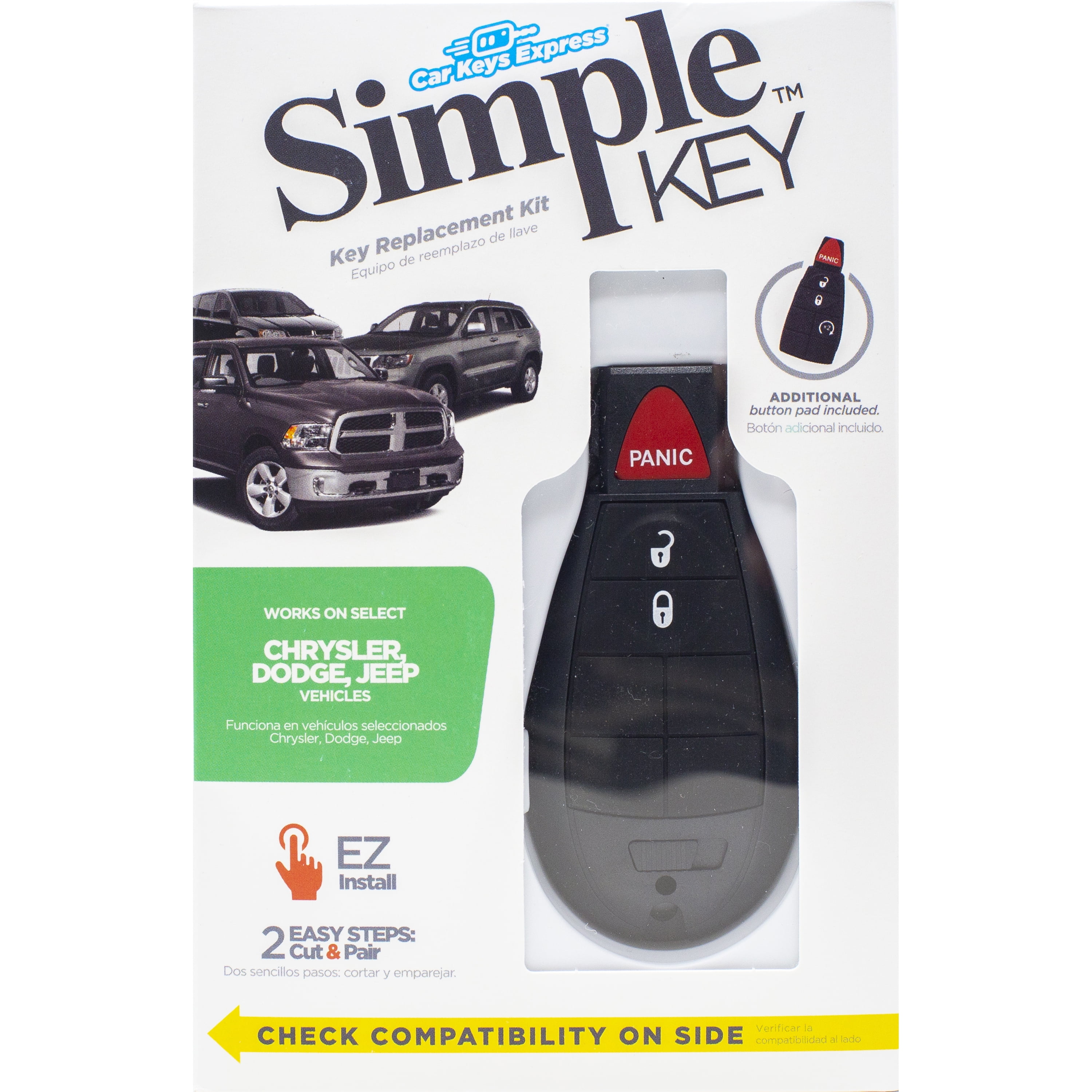 Car Keys Express Chrysler, Dodge, and Jeep Simple Key, 3 Button Fobik Car Key Fob