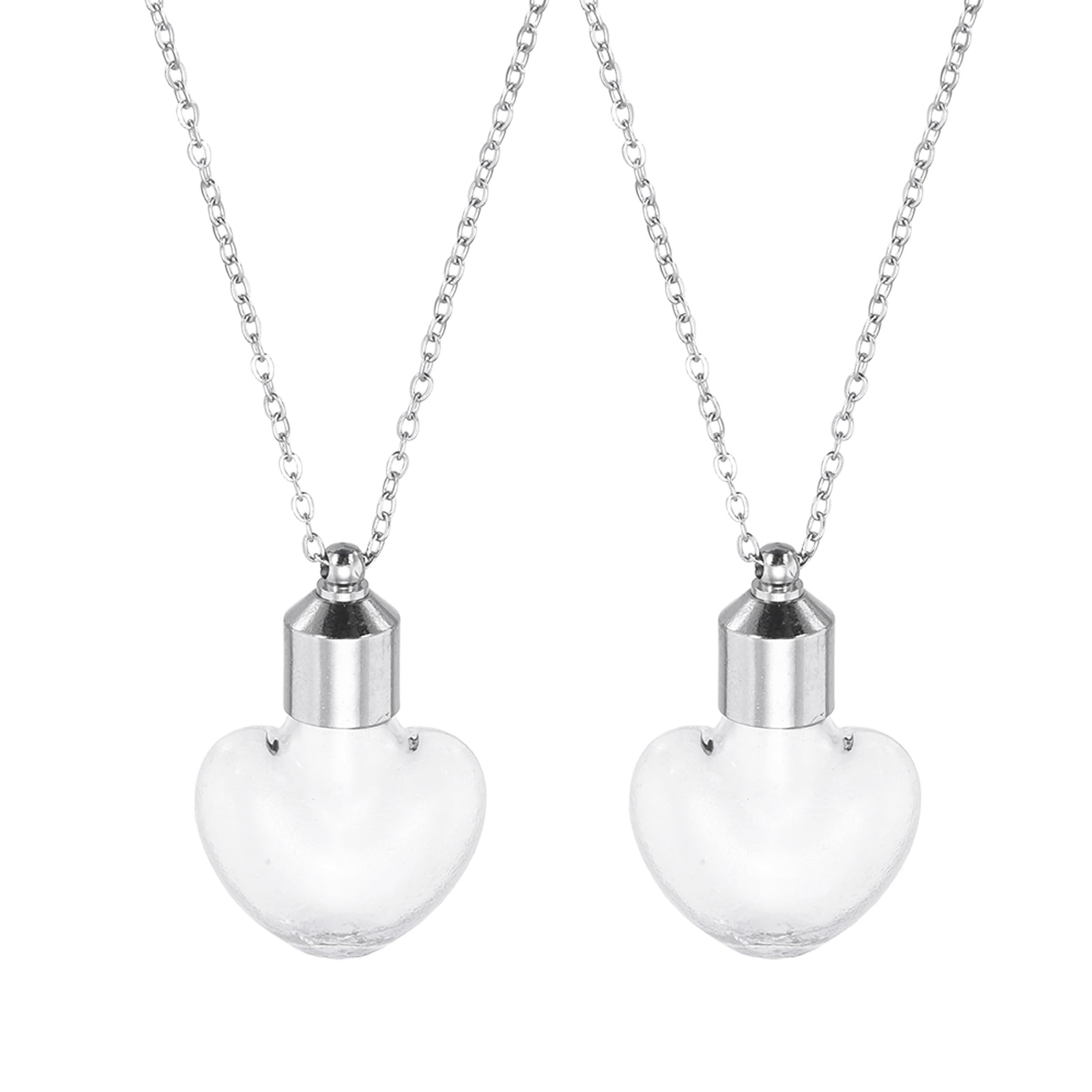 Uxcell 2 Pcs Vial Necklace, Stainless Steel Glass Heart Perfume Bottle Pendant Necklace Ashes Urn Vial Pendant Openable Bottle Case 31mm for Women Keepsake Memorial Jewelry, Clear