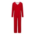 thumbnail image 3 of Riecok 2 Piece Pajama Set for Women Long Sleeve Tops and Straight Leg Pants Solid Cozy Soft Sleepwear, 3 of 4