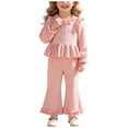 thumbnail image 3 of Staki Toddler Baby Girl Fall Clothes 2Pcs Ruffle Plaid Winter Outfits Toddler Girl Outfits Long Sleeve Ruffle Shirt Pants Cute Infant Outfit Set 6M-4T(Pink,12-18 Months), 3 of 5