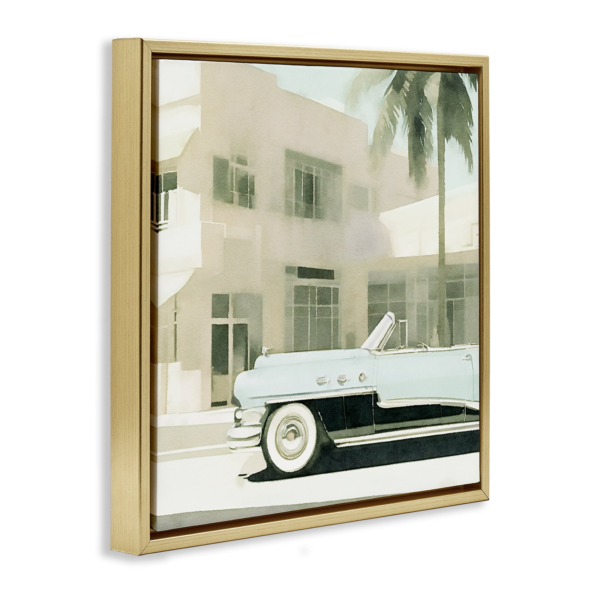 Stupell Industries Miami Car & Palm Tree Transportation Painting Gold Floater Framed Canvas Art Print Wall Art, 18 x 18