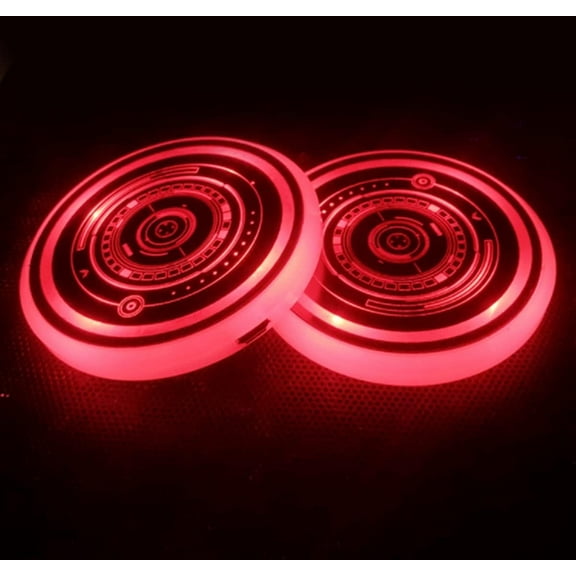LINLIN Auto Cup Holder Coaster, 2pcs LED Car Coasterss with 7 Colors Luminescent Light Cup Pad, USB Charging Cup Mat for Drink Coaster Accessories Interior Decoration Atmosphere Light