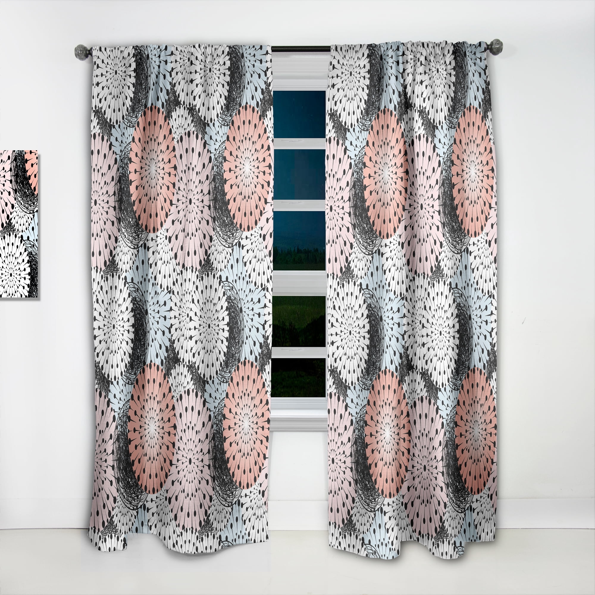 Designart 'Abstract Retro Flower Design I' Mid-Century Modern Curtain Panel