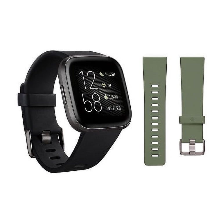 Fitbit Versa 2 Smartwatch, Carbon, Silicone Band, Black, Wi-Fi
