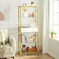 thumbnail image 2 of HOOBRO 5-Tier Bookshelf with Drawer, Tall Bookcase with Charging Station, Standing Storage Shelf with Metal Frame and Tempered Glass, for Living Room, Bedroom, Gold DW65USJ01, 2 of 10