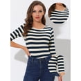 thumbnail image 2 of Disfraz de navidad Camisecon mangas de codo pamujer Camisebásiinformal con cuello de barco y corte ajustado Azul Oscuro Blanco XL, 2 of 4