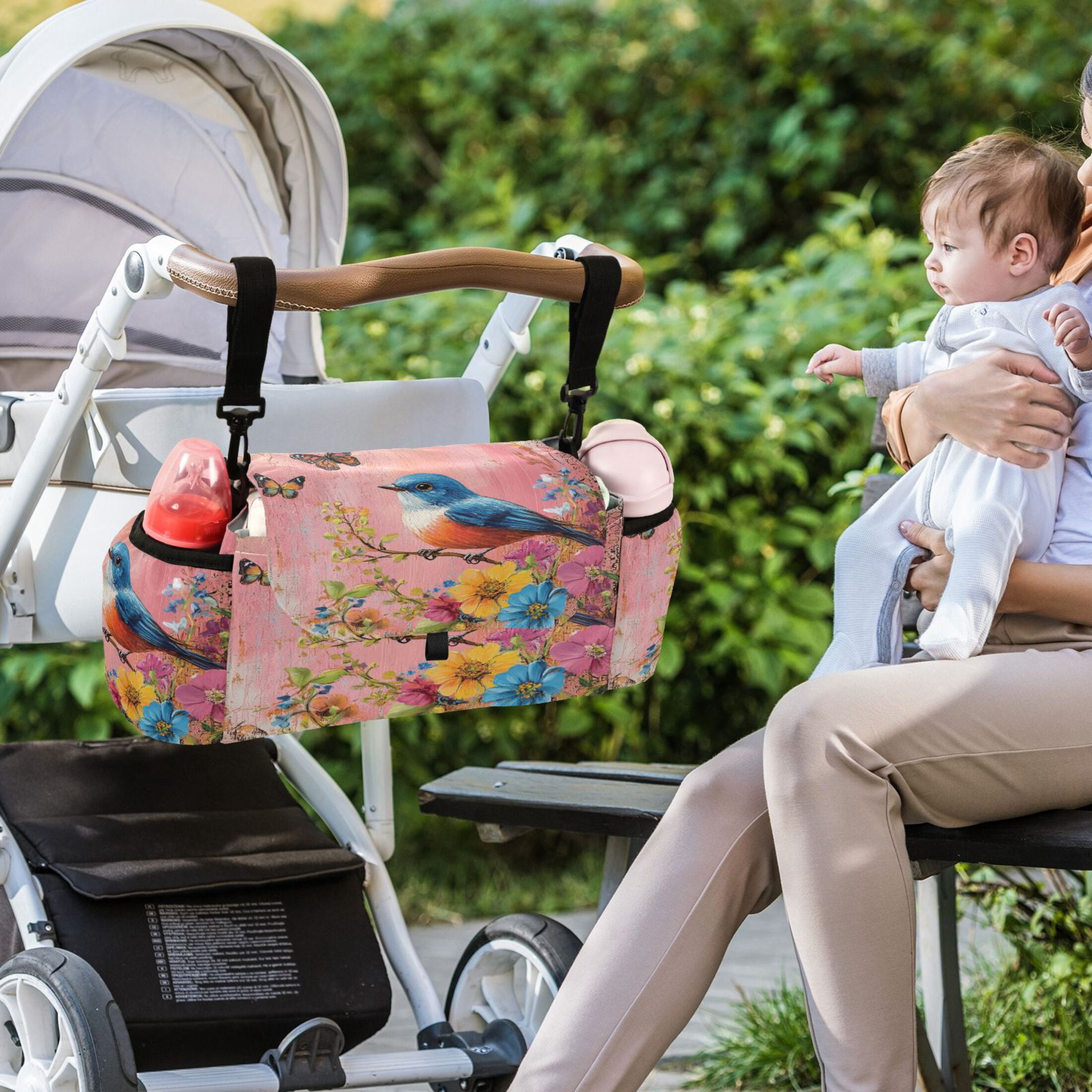 DIXRUYEE Stroller Organizer Birdsong Among Blossoms Printed