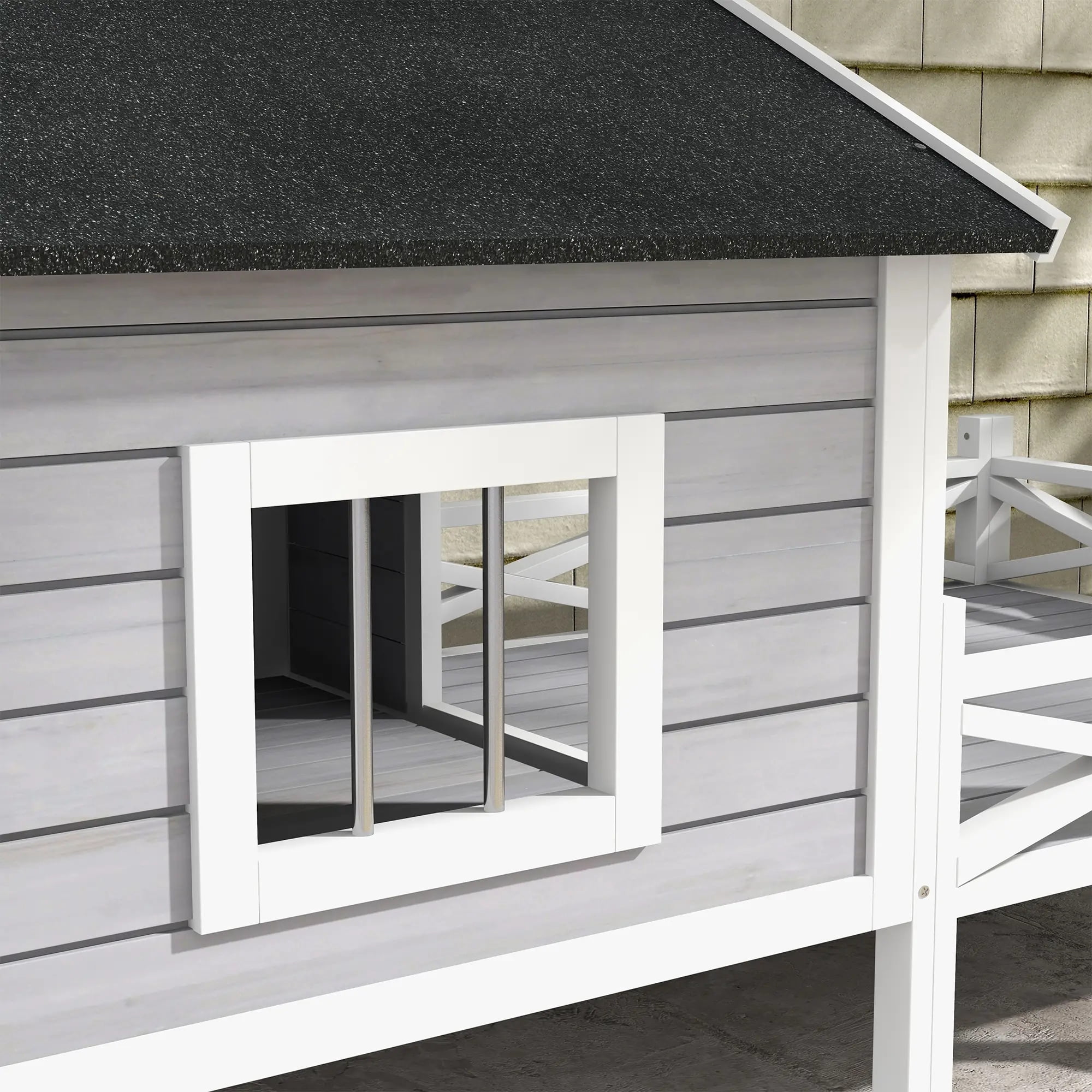 Pefilos 66" Large Wood Dog House with Porch for Small/Medium Dogs, Pet Shelter Pet Bunny House Outdoor Cat House, Gray