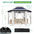 thumbnail image 2 of Yeshouse Carpa plegable de 4 x 4 metros (13 x 13 pies) para todo tipo de clima con mosquitera - Refugio solar de acero resistente de 6 lados con bolsa de transporte - Carpas tipo pabellón para patio, 2 of 9