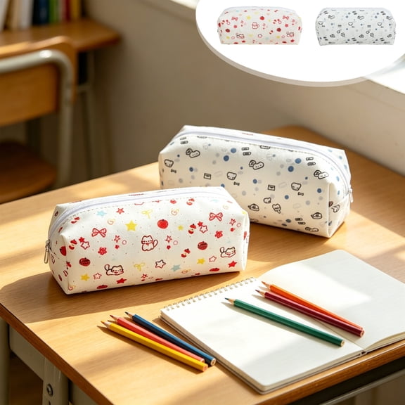 Under $1 Pencil Case, Cute Large Capacity Canvas Storage Bag, Zippered Stationery Organizer for College Office Art Supplies by PALIFEUR