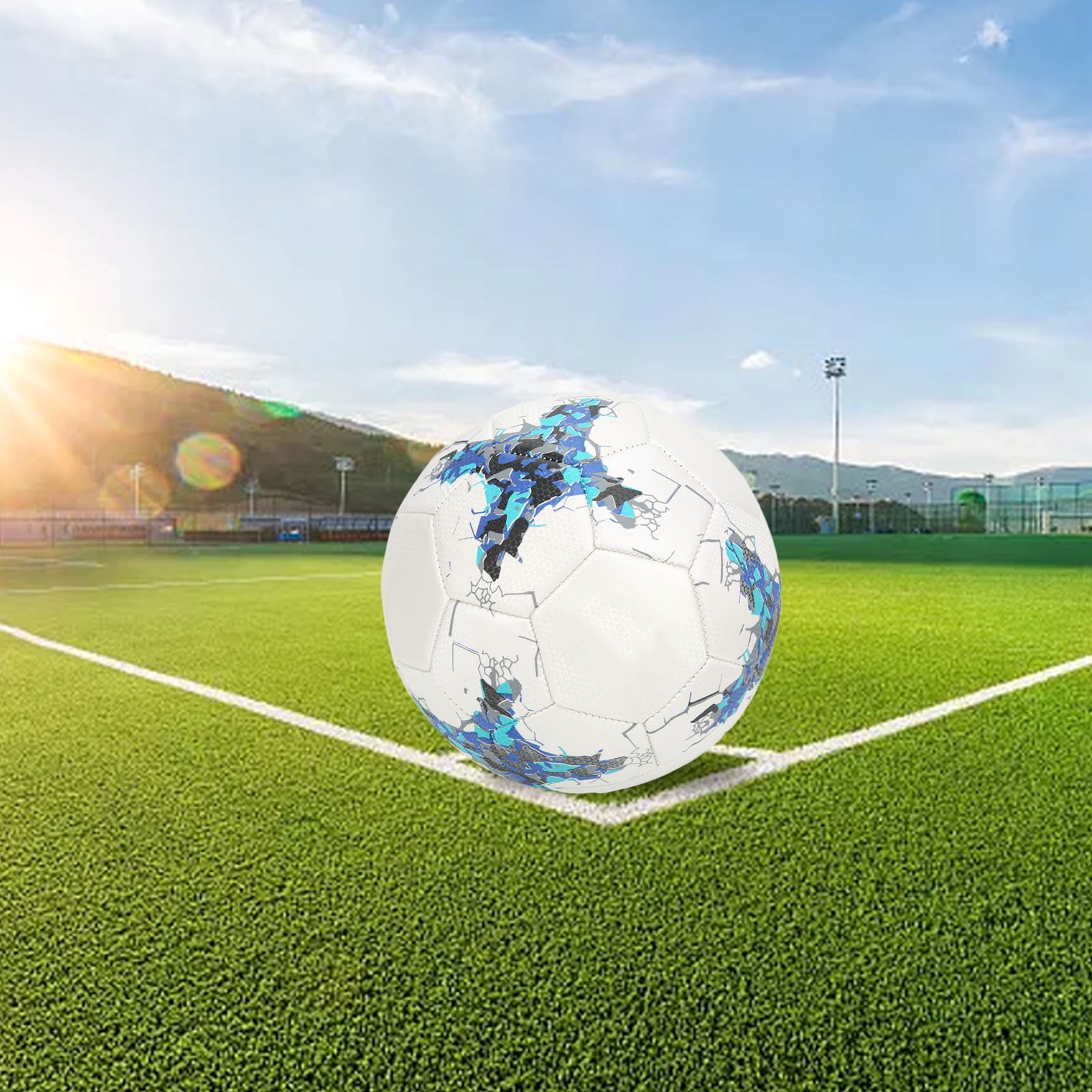NFTIGB Inflatable Size 5 Soccer Ball, Premium Blue PU Leather for Youth and Adult Players, Durable Outdoor Match and Training Equipment (8.27 inches / 21 cm, Ships Deflated)