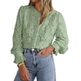 thumbnail image 1 of Camisa de Mujer PRETTYGARDEN con Encaje, Manga Larga, Botones, Verde Polvoriento, Talla L, 1 of 8