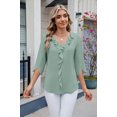 thumbnail image 2 of XCHQRTI Womens Chiffon Blouse Ruffle 3/4 Sleeve Tops Casual Solid Color V Nneck Tshirts, 2 of 8