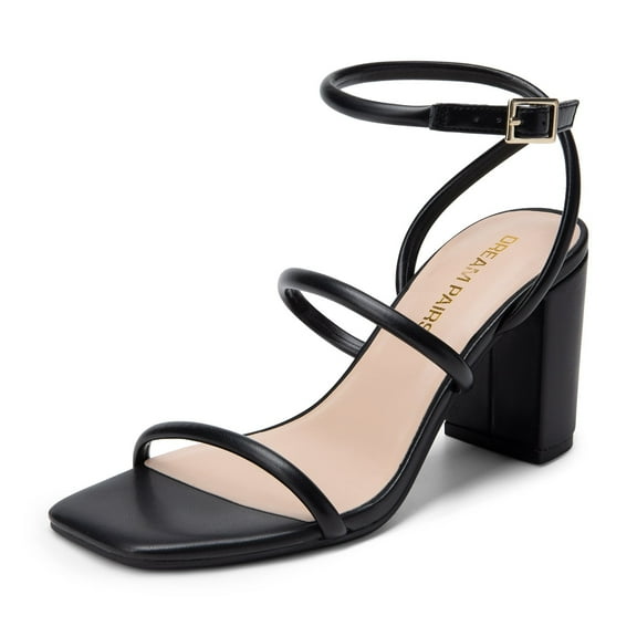 DREAM PAIRS Women Heels Chunky Square Open Toe Strappy Ankle Strap Block High Heeled Sandals for Dressy Wedding Comfortable Shoes