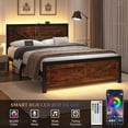 thumbnail image 5 of Queen Size Platform Bed Frame with LED Lights, USB Charging, and Farmhouse Barn Door Headboard, Strong Metal Slats Support, Noise Free, No Box Spring Needed, Brown, 5 of 8