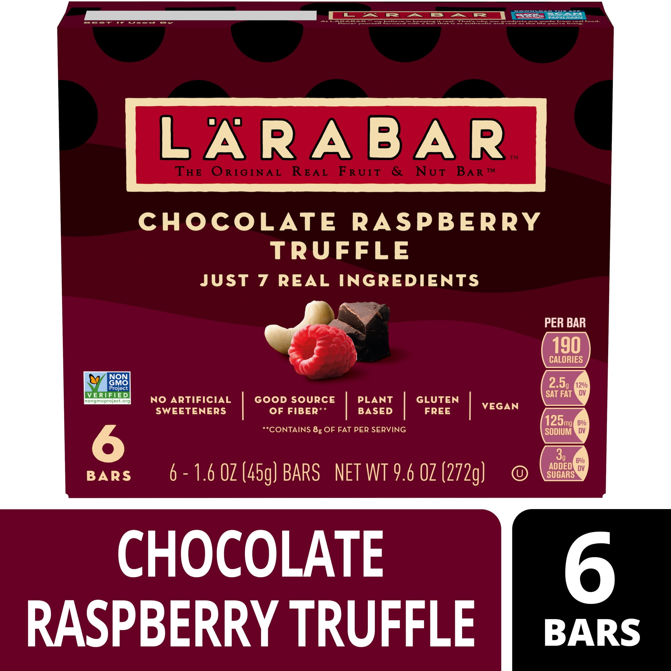 (4 pack) Larabar Chocolate Raspberry Truffle, Gluten Free Vegan Fruit and Nut Bars, 9.6 oz, 6 Ct