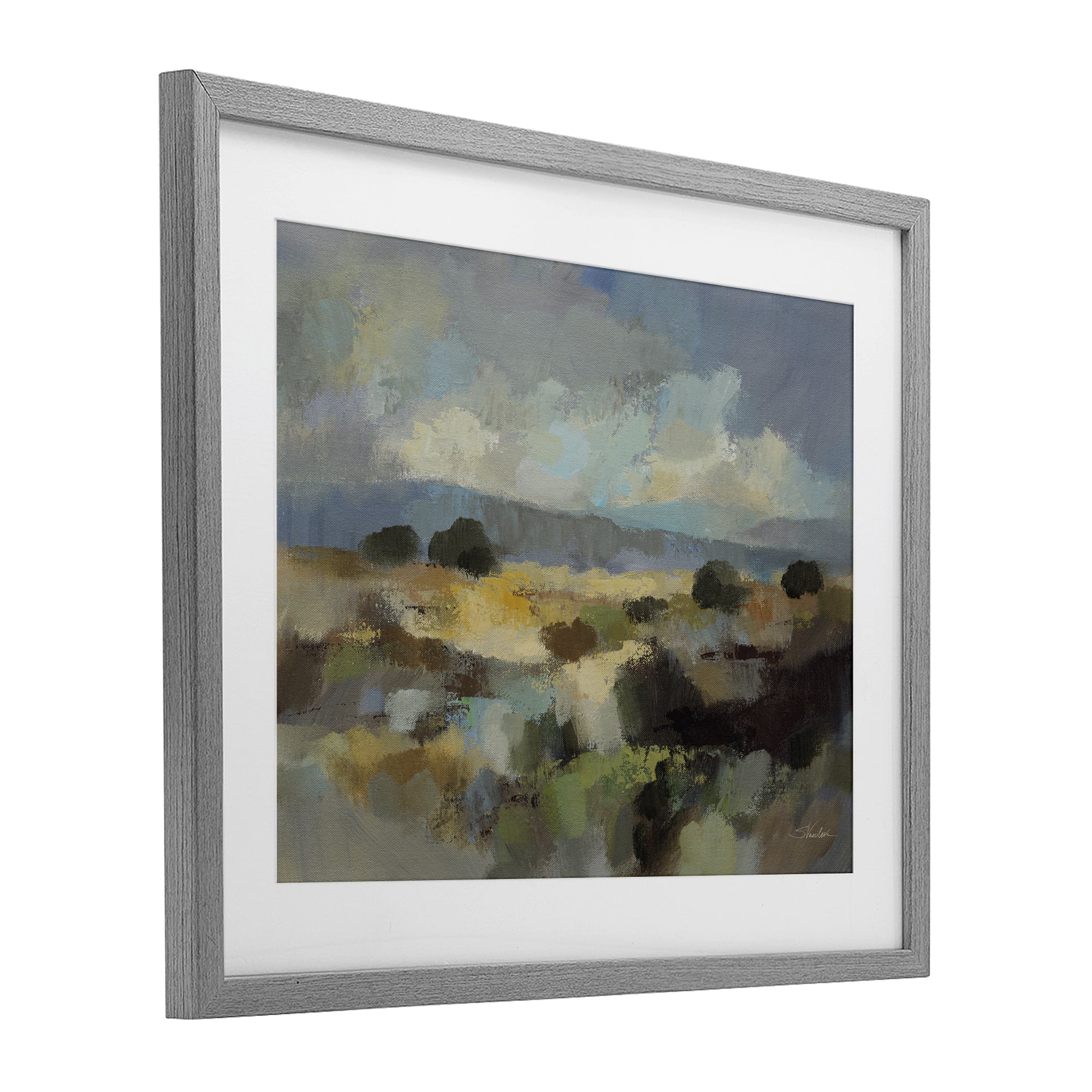 Stupell Industries Muted Blue Landscape with Clouds Gray Framed Print Under Glass, design by Silvia Vassileva