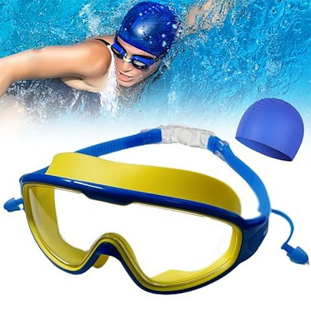 Gafas de natación impermeables de alta definición con montura grande para jóvenes. Protección UV antivaho. Amplia visión. Correa de silicona ajustable. Diseño a prueba de fugas. Ajuste